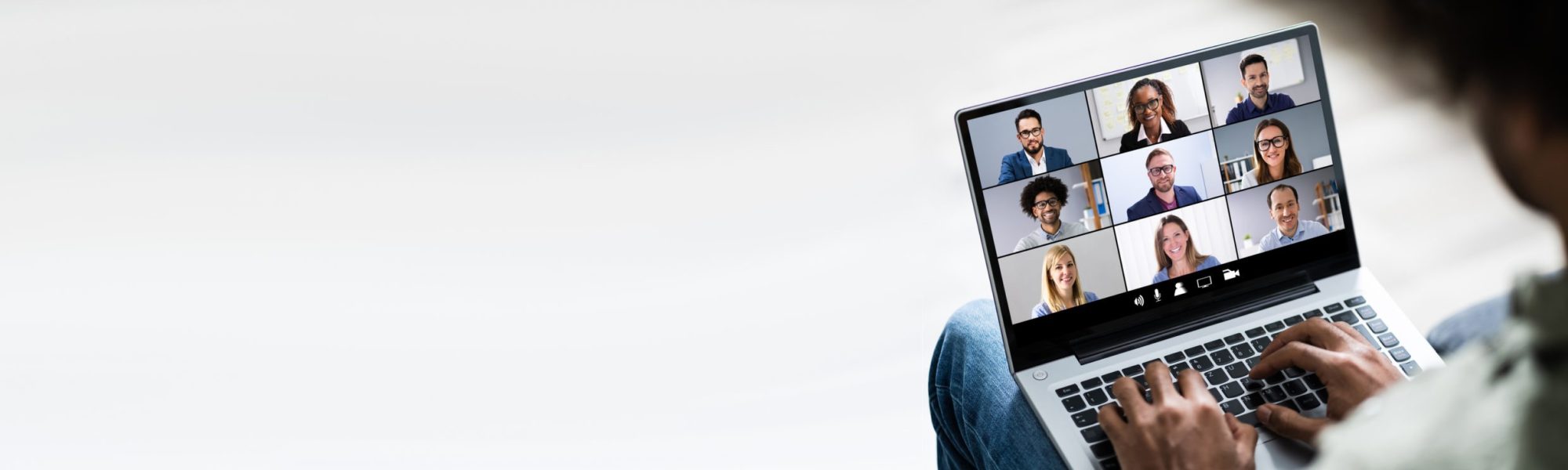 Close-up Of Young Man Working On Laptop At Home